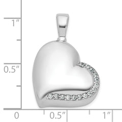 Sterling Silver Rhodium-plated Polished CZ Heart Ash Holder Pendant