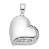 Sterling Silver Rhodium-plated Polished CZ Heart Ash Holder Pendant