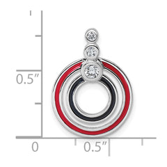 Sterling Silver Rhodium-plated CZ with Black and Red Enameled Circles Pendant