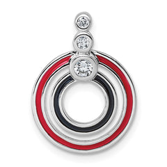 Sterling Silver Rhodium-plated CZ with Black and Red Enameled Circles Pendant