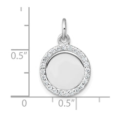 Sterling Silver Rhodium-plated Polished CZ Engraveable Circle Pendant