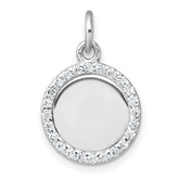 Sterling Silver Rhodium-plated Polished CZ Engraveable Circle Pendant
