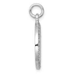 Sterling Silver Rhodium-plated Polished CZ Engraveable Circle Pendant - 2