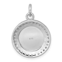 Sterling Silver Rhodium-plated Polished CZ Engraveable Circle Pendant - 2