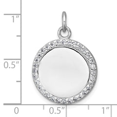 Sterling Silver Rhodium-plated Polished CZ Engraveable Circle Pendant - 2