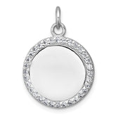 Sterling Silver Rhodium-plated Polished CZ Engraveable Circle Pendant - 2