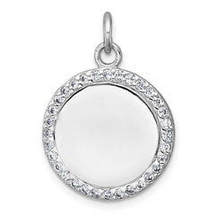 Sterling Silver Rhodium-plated Polished CZ Engraveable Circle Pendant - 2
