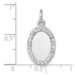 Sterling Silver Rhodium-plated Polished CZ Engraveable Oval Pendant