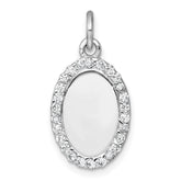 Sterling Silver Rhodium-plated Polished CZ Engraveable Oval Pendant