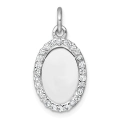 Sterling Silver Rhodium-plated Polished CZ Engraveable Oval Pendant