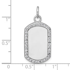 Sterling Silver Rhodium-plated Polished CZ Engraveable Dog Tag Pendant