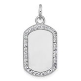 Sterling Silver Rhodium-plated Polished CZ Engraveable Dog Tag Pendant