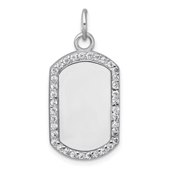 Sterling Silver Rhodium-plated Polished CZ Engraveable Dog Tag Pendant