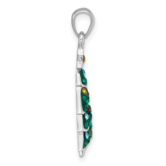Sterling Silver Rhodium-plated Polished Green/Yellow/Red/Blue Crystal Christmas Tree Charm