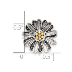 Sterling Silver with 14k Center Accent Antiqued Sun Flower Chain Slide Pendant