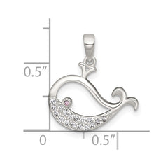 Sterling Silver Polished Pink and White CZ Cut-out Whale Pendant