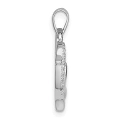 Sterling Silver Rhodium-plated Polished CZ Dolphins Heart Pendant