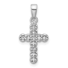 Sterling Silver Rhodium-plated CZ Polished Cross Pendant - 2