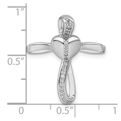 Sterling Silver Rhodium-plated Polished CZ Heart Cross Chain Slide Pendant