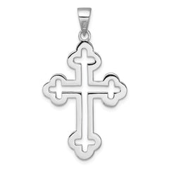 Sterling Silver Rhodium-plated Polished Cutout Budded Cross Pendant