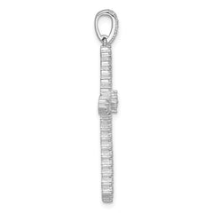 Sterling Silver Rhodium-plated Polished Pave CZ Latin Cross Pendant - 2