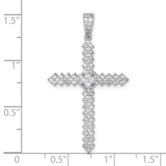 Sterling Silver Rhodium-plated Polished Pave CZ Latin Cross Pendant - 2