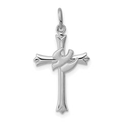 Sterling Silver Platinum-plated Holy Spirit Cross with Dove Charm