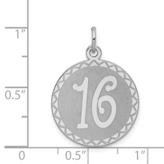 Sterling Silver Rhodium-plated Sweet Sixteen Disc Charm - 4