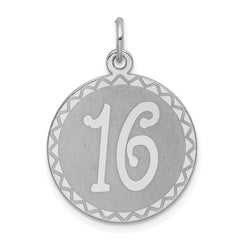 Sterling Silver Rhodium-plated Sweet Sixteen Disc Charm - 4