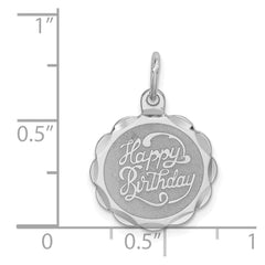 Sterling Silver Rhodium-plated Happy Birthday Disc Charm - 8