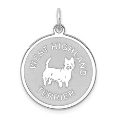Sterling Silver Rhodium-plated West Highland Terrier Disc Charm