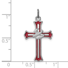 Sterling Silver Platinum-plated Enameled Cross w/Dove Charm
