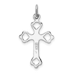 Sterling Silver Platinum-plated Budded Cross w/CZ Charm