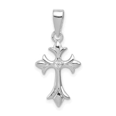 Sterling Silver Rhodium-plated CZ Cross Pendant - 5