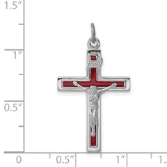 Sterling Silver Rhodium-plated Enameled Crucifix Pendant
