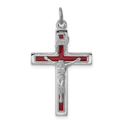 Sterling Silver Rhodium-plated Enameled Crucifix Pendant