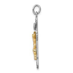 Sterling Silver Platinum-plated & Vermeil Crucifix Pendant