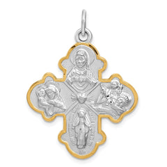 Sterling Silver Platinum-plated 4-way Medal