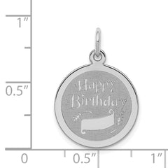 Sterling Silver Rhodium-plated Happy Birthday Disc Charm - 9