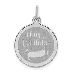 Sterling Silver Rhodium-plated Happy Birthday Disc Charm - 9