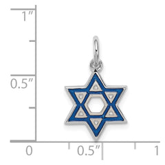 Sterling Silver Rhodium-plated Enameled Blue Star of David Charm