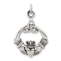 Sterling Silver Antiqued Claddagh Pendant - 4