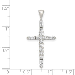 Sterling Silver Rhodium-plated CZ Cross Pendant - 11