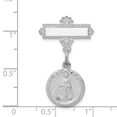 Sterling Silver Platinum-plated Miraculous Medal Dangle Pin Brooch