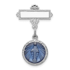 Sterling Silver Platinum-plated Enameled Miraculous Medal Pin
