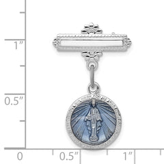 Sterling Silver Platinum-plated Enameled Miraculous Medal Pin - 2