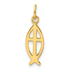 Sterling Silver Gold-tone Polished Ichthus Fish Cross Charm