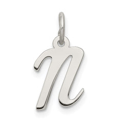Sterling Silver Rhodium-plated Script Letter N Initial Charm - 2