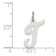 Sterling Silver Rhodium-plated Script Letter T Initial Charm - 2