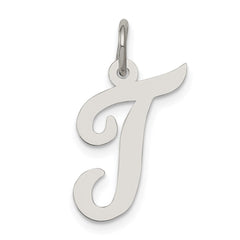 Sterling Silver Rhodium-plated Script Letter T Initial Charm - 2